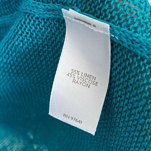 J. Jill Aqua Blue Open Knit Open Face Long Cardigan Sweater with Pockets Size M - Picture 4 of 5